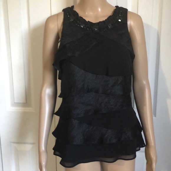 EXPO NEW YORK SHINY BLACK LAYER RUFFLE TOP SIZE10 - Picture 2 of 6